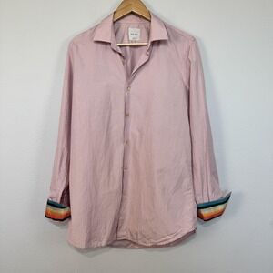Paul Smith Shirt Mens 16 Pink Long Sleeve Made in Italy Artist Stripe Cuffs